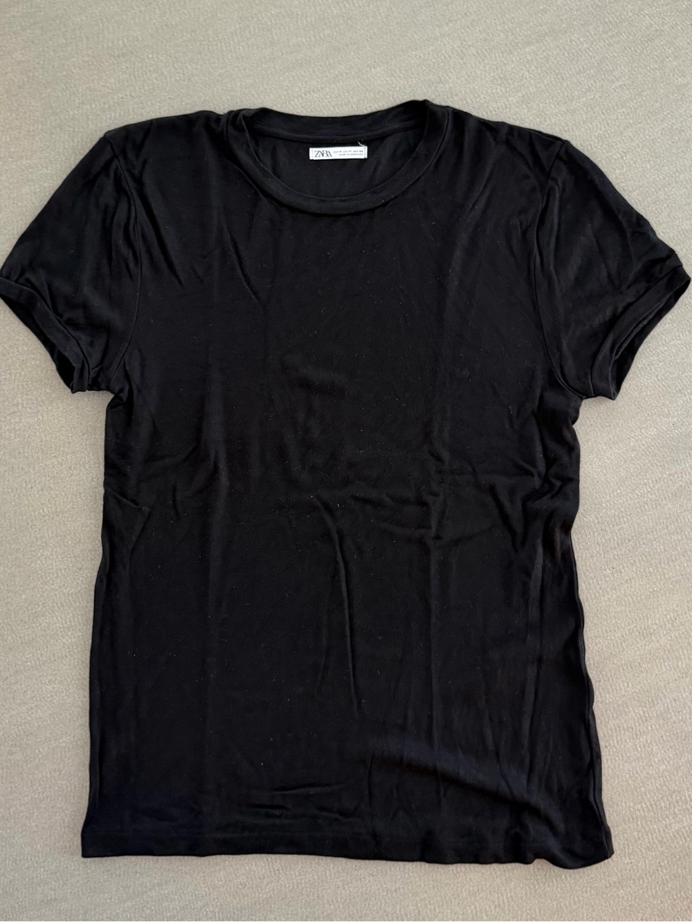 Zara Men’s Black Ribbed Crew Neck Tee Sz M